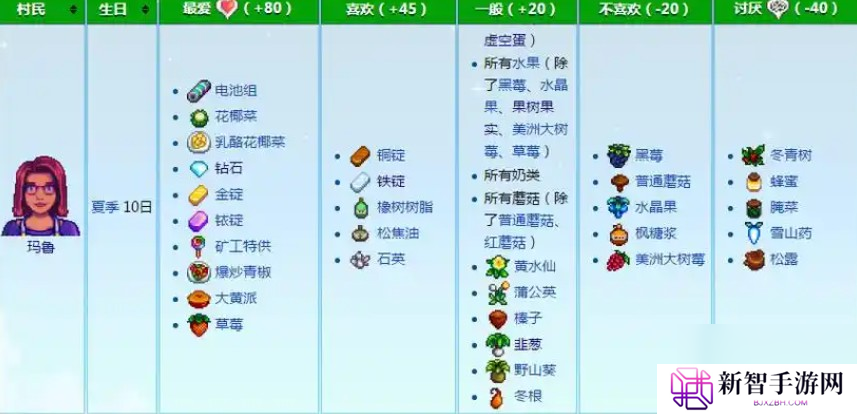 星露谷物语玛鲁的喜好与厌恶东西有哪些